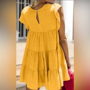 Vici| Summery Yellow Tiered Ruffle Babydoll Cap Sleeve Lined Mini Dress Sz M
